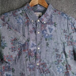 Gap Mens Blue Floral Linen Blend Short Sleeve Button Down Shirt Large NEW